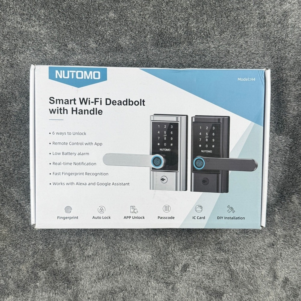 Nutomo H4 Smart Wi-Fi Deadbolt with Handle Matte Black Fingerprint Keyless Entry